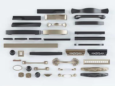 Various Stylish Cabinet And Drawer Handles In Modern And Classic Designs 3d model