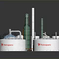 Industrial Facility Model With Blue Silver Storage Tanks Green Towers And Pipes