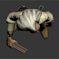 3D Model Man With White Hair Wearing Light Colored Outfit Holding Object On Gray Background
