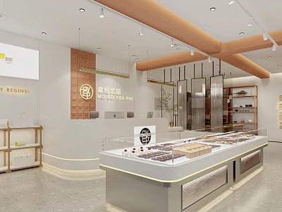Modern Sweet Dessert Shop Interior With Glass Display Cases And Fresh Pastries 3d model