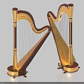 Two Elegant Golden Brown Harps Musical Instruments With Exquisite Design