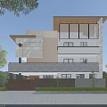 Modern Detached Villa with Contemporary Design Large Glass Windows Stone Facade and Wooden Accents