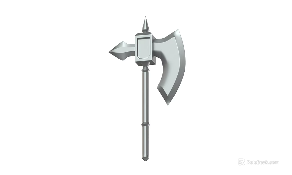 Medieval Metal Battle Axe With Spike And Long Handle Design 3d model 