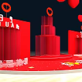 Jiuting 9th Anniversary Stage Event With Red Heart Decorations And Square Structures