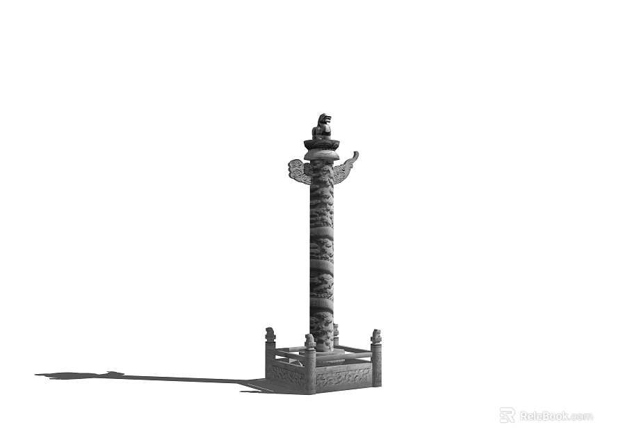 Traditional Carved Stone Pillar With Decorative Top And Intricate Base Design 3d model 
