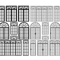 Various Window And Door Designs With Different Shapes In Black And White 3d model