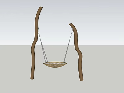 Outdoor Play Equipment with Wooden Curved Posts and Woven Swing Seat 3d model