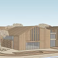 Wooden Boutique Guesthouse Modern Design With Gabled Roof Large Glass Windows Surrounded By Trees