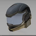 Modern Tech Inspired Protective Helmet With Blue Shell Brown Accents And Transparent Visor 3d model