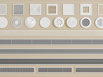 Air Conditioner Vents With Various Designs Including Round Square And Grille Styles 3d model