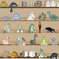 Cute Stuffed Animal Toys Displayed On Wooden Shelves With Various Animal Shapes And Sizes