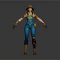 Game Movie Character In Blue Overalls With Sunflower Pattern Yellow Hat Brown Gloves And Boots