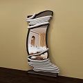 Unique Wavy Frame Mirror on Beige Wall Reflecting Modern Bedroom Interior