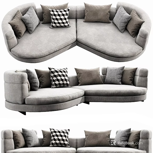 Modern L Shaped Sectional Sofa With Gray Upholstery And Decorative Pillows 3d model