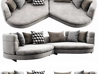 Modern L Shaped Sectional Sofa With Gray Upholstery And Decorative Pillows 3d model