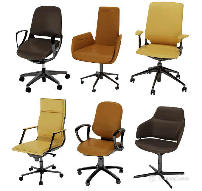 Modern Office Chairs With Various Styles Different Colors And Rolling Wheels 3d model