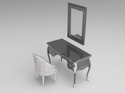Elegant Classic Dressing Table With Decorative Mirror And Upholstered Chair 3d model
