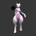 Mewtwo 3D Figure With White Body Holding Black Sphere And Pink Tail