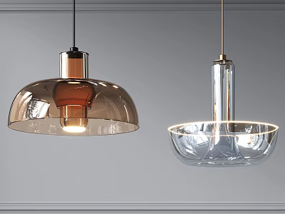 Stylish Modern Pendant Lights With Copper Glass Dome And Transparent Bowl Design 3d model