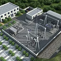 Industrial Plant Facility With Substation Transformers Landscaped Greenery And Surrounding Trees