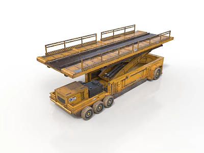 Yellow Industrial Construction Vehicle With Extendable Platform Railing And Multiple Wheels 3d model