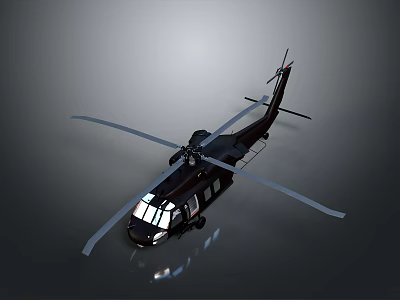 Modern Black Helicopter Featuring Rotors And Shiny Fuselage On Gray Background 3d model