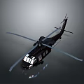 Modern Black Helicopter Featuring Rotors And Shiny Fuselage On Gray Background