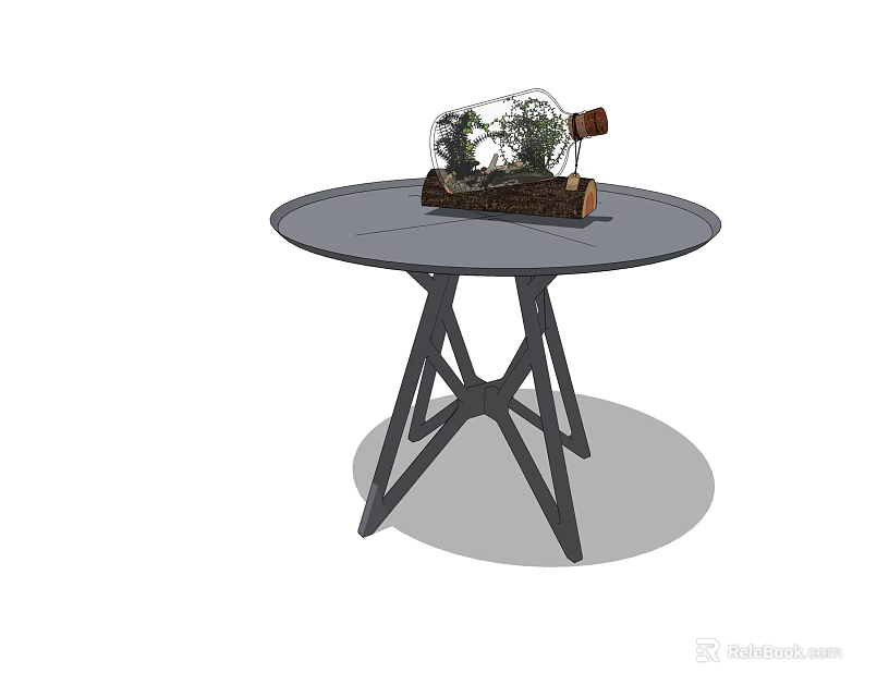 Stylish Ceramic Vessel with Small Plants on Wooden Tray Round Table Decor 3d model 