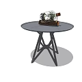 Stylish Ceramic Vessel with Small Plants on Wooden Tray Round Table Decor