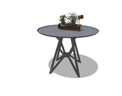 Stylish Ceramic Vessel with Small Plants on Wooden Tray Round Table Decor 3d model