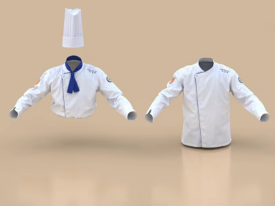White Chef Jackets With Blue Neckerchief And Matching Chef Hat 3d model