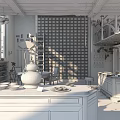 Traditional Chinese Specialty Store With Wooden Drawers Ceramic Bowls Teapot And Display Cabinets