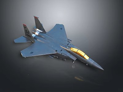 Detailed Gray Fighter Jet Model With Yellow Cockpit And Wing Insignia 3d model