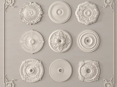 Ornate Artistic Carved Circular Ceiling Decorative Rosette Designs With White Finish 3d model