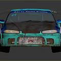 Blue And Teal Race Car With Graffiti Design Rear Spoiler Silver Wheels And Matte Finish