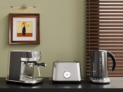 Sleek Kitchen Counter With Modern Coffee Machine Toaster And Kettle Appliances 3d model