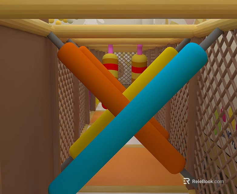 Colorful Playground Equipment With Crossed Tubes Mesh Fences And Fun Play Passage 3d model 