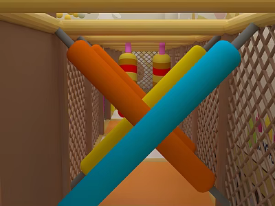 Colorful Playground Equipment With Crossed Tubes Mesh Fences And Fun Play Passage 3d model