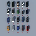 Multiple Cars in Various Colors and Different Models Arranged on Numbered Ground Surface 3d model