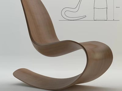 Modern Wooden Single Chair with Curved Design and Sleek Smooth Lines 3d model