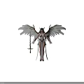 Angelic Mythical Character With White Feather Wings And Sword In Elegant Gown