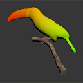 Toucan with Vibrant Orange Yellow Beak Perched on Wooden Branch Against Dark Background