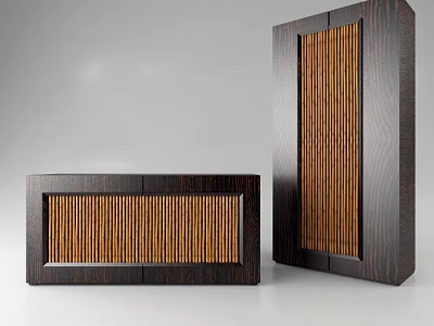 Elegant Modern Dark Wooden Entry Cabinet Side Cabinet With Vertical Slats 3d model
