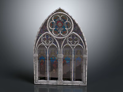 Gothic Entrance Gate With Ornate Stained Glass Windows And Pointed Arch Design 3d model