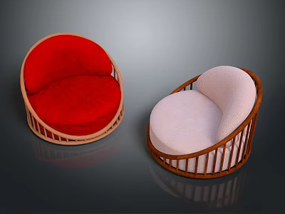 Red And White Single Sofa With Wooden Frame Curved Design Modern Style 3d model