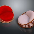 Red And White Single Sofa With Wooden Frame Curved Design Modern Style