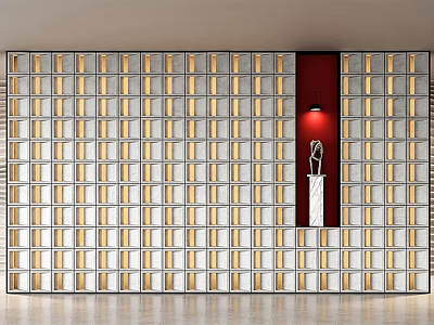 Modern Glass Partition Interior Design With Metal Frame LED Lighting And Decorative Sculpture 3d model