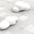 White Cloud Shaped Objects Placed On Gray Interlocking Square Tile Floor Setting 3d model
