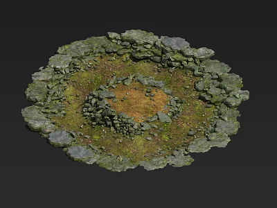 Natural Circular Stone Ring Landscape With Moss Covered Stones And Earth Center 3d model