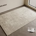 Square Beige Soft Rug On Herringbone Wooden Floor With Open Magazine And Window Blinds